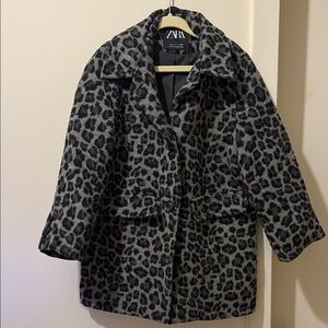 Zara Black and Gray Animal Print Coat